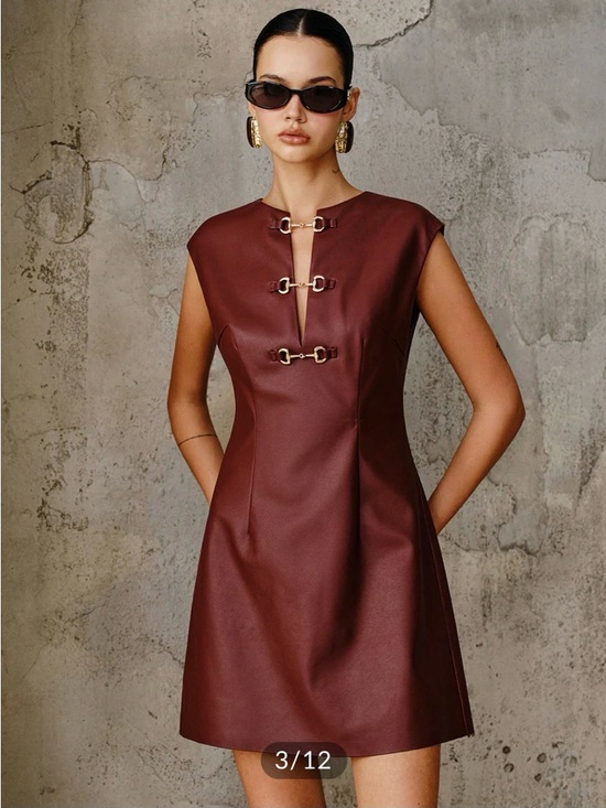 Commense Dresses & Skirts - COMMENSE PU Leather Metal Buckle Sleeveless Mini Dress